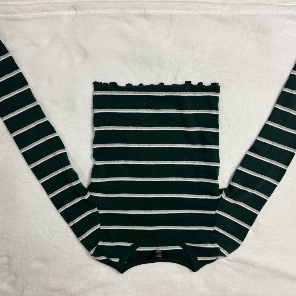Green and White Striped Long Sleeve Top